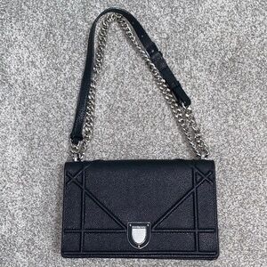 25cm 2.55 black leather embossed cd lady chain handbag